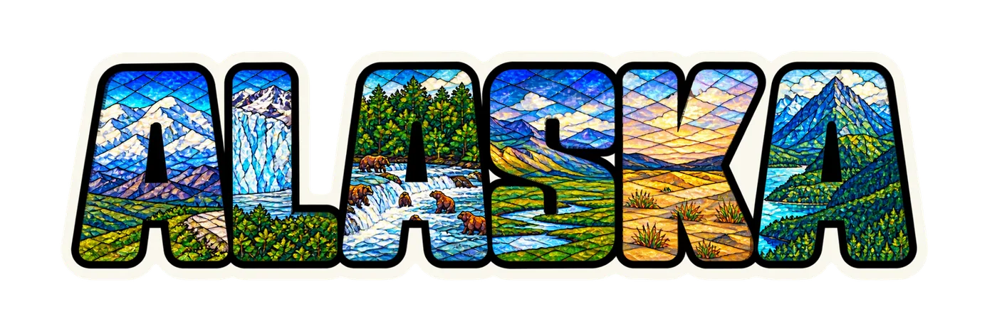Alaska natural wonders stained-glass sticker